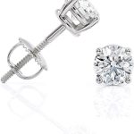 1 to 2 Carat Natural Diamond Stud Earrings IGI Certified Total Weight Round in 14K White Gold with Screw Backs by Beverly Hills Jewelers