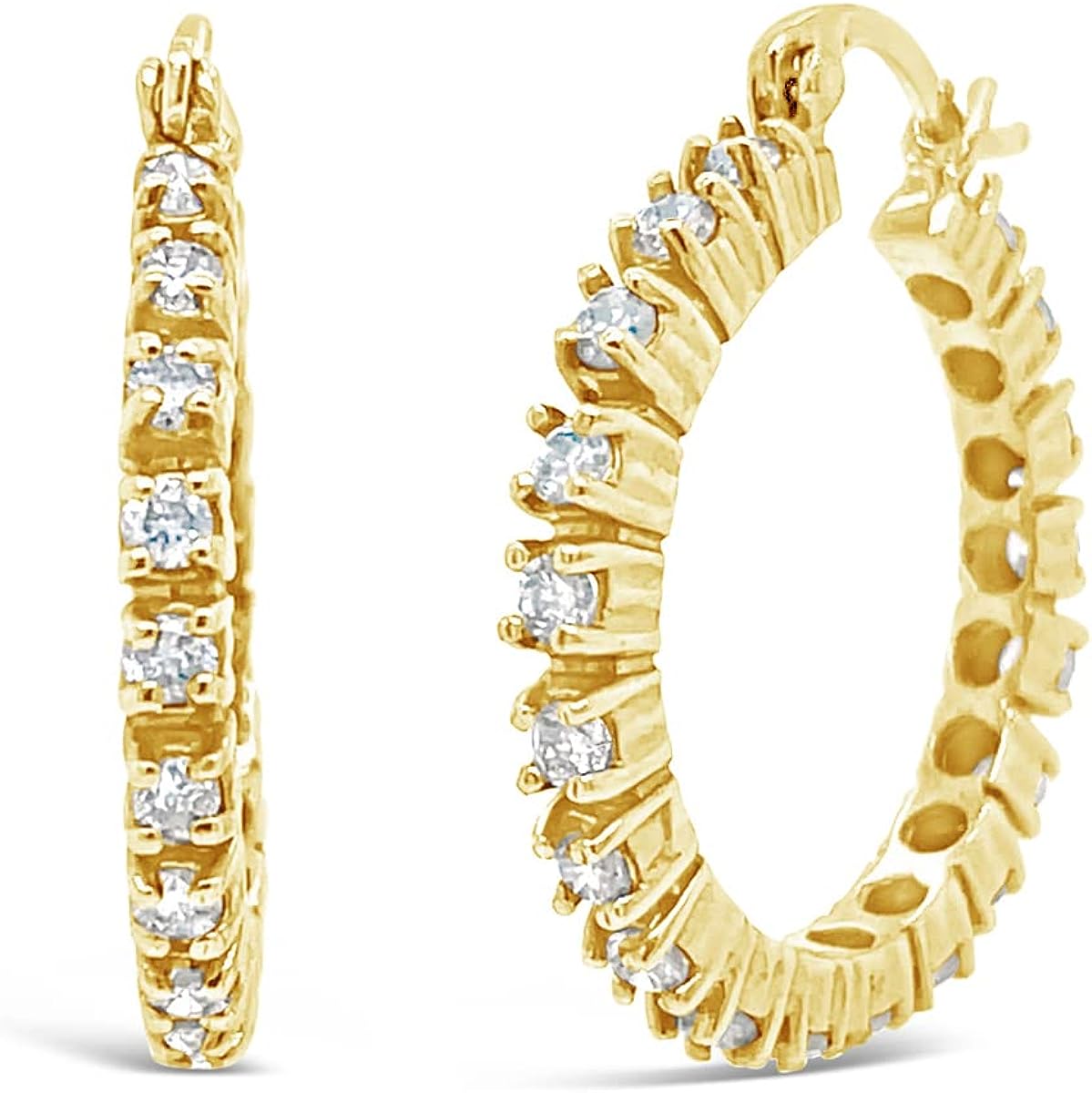 251228020114063_1 Jewelry Bliss 14k Yellow Gold Hoop Earrings With Diamond. Real Diamond Jewelry, Diamond Hoop Earrings for Women, April Birthstone (Dia: 3/4 Carats) Anniversary, Valentine's, Mother's day, Wedding - Image 1