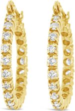 Jewelry Bliss 14k Yellow Gold Hoop Earrings With Diamond. Real Diamond Jewelry, Diamond Hoop Earrings for Women, April Birthstone (Dia: 3/4 Carats) Anniversary, Valentine's, Mother's day, Wedding - Image 3