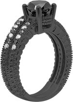 Dazzlingrock Collection 1.75 Carat (ctw) Round Black & White Diamond Bridal Engagement Ring Band Set for Her in Black Plated 10K White Gold - Image 2