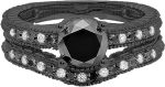 Dazzlingrock Collection 1.75 Carat (ctw) Round Black & White Diamond Bridal Engagement Ring Band Set for Her in Black Plated 10K White Gold - Image 3