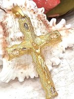 18k SOLID GOLD Cross Necklace for women LARGE Cross pendant Luxury Jewelry Charms HANDMADE Cross Pendant Designer Jewelry for Christian Women Religious UNIQUE gift for women 18kt Gold Jesus Pendant - Image 2