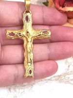 18k SOLID GOLD Cross Necklace for women LARGE Cross pendant Luxury Jewelry Charms HANDMADE Cross Pendant Designer Jewelry for Christian Women Religious UNIQUE gift for women 18kt Gold Jesus Pendant - Image 3
