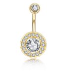 0.5CT-1.0CT GIA H-VS1 Round Shaped Diamond Belly Button Ring, Halo Navel Ring, Luxury Body Jewelry, Piercing, Sexy Jewelry, 3 Gold Colors Available, Wholesale Available