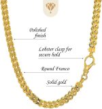 14k REAL Yellow Gold 4.4mm Shiny Diamond-Cut Square Franco Chain Necklace Or Bracelet for Pendants and Charms with Lobster-Claw Clasp (22" or 24 inch) Mens Solid Franco Chains Jewelry - Image 3
