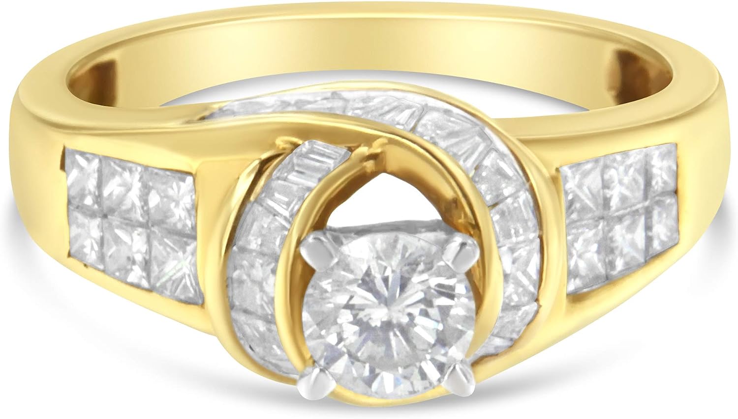 251228020116634_1 Original Classics 14K Two-Toned Yellow Gold 1-1/8 Cttw Round, Baguette & Princess Cut Diamond Wrapped Ribbon Channel Set Engagement or Fashion Ring (H-I Color, SI2-I1 Clarity) - Image 1