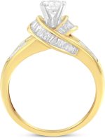 Original Classics 14K Two-Toned Yellow Gold 1-1/8 Cttw Round, Baguette & Princess Cut Diamond Wrapped Ribbon Channel Set Engagement or Fashion Ring (H-I Color, SI2-I1 Clarity) - Image 2