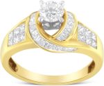 Original Classics 14K Two-Toned Yellow Gold 1-1/8 Cttw Round, Baguette & Princess Cut Diamond Wrapped Ribbon Channel Set Engagement or Fashion Ring (H-I Color, SI2-I1 Clarity) - Image 3