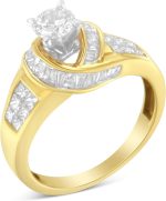 Original Classics 14K Two-Toned Yellow Gold 1-1/8 Cttw Round, Baguette & Princess Cut Diamond Wrapped Ribbon Channel Set Engagement or Fashion Ring (H-I Color, SI2-I1 Clarity) - Image 4
