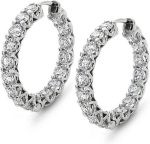 Madina Jewelry 2.00 ct Round Cut Diamond Hoop Huggie Earrings in 14 white Gold - Image 3