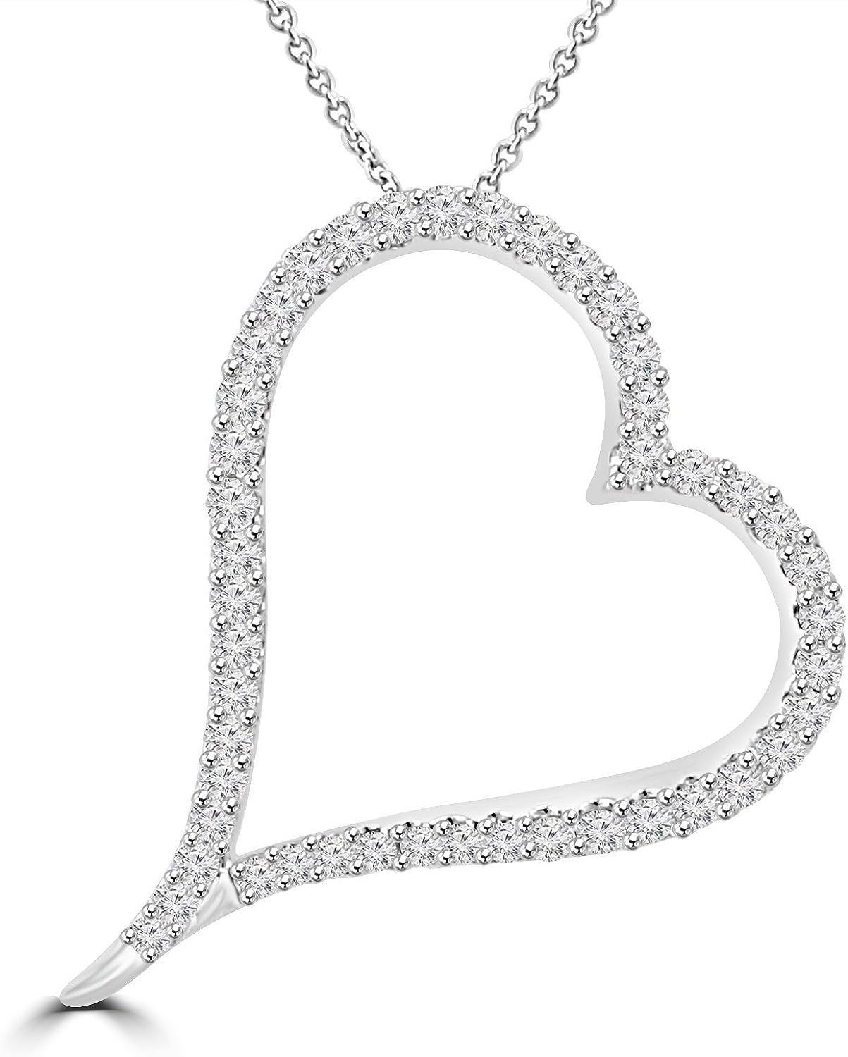 251228020117117_1 Madina Jewelry 1.39 ct Round Cut Diamond Heart Shape Pendant Necklace (G Color SI-1 Clarity) in 14 kt White Gold - Image 1