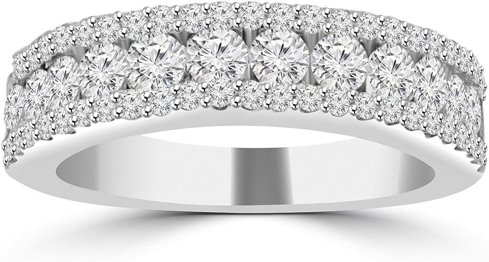 251228020117267_1 Madina Jewelry 1.16 ct Ladies Three Row Round Cut Diamond Wedding Band (Color G Clarity SI-1) in 18 kt White Gold - Image 1