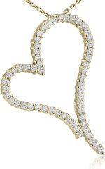 Madina Jewelry 1.30 ct Round Cut Diamond Heart Shape Pendant Necklace (G Color SI-1 Clarity) in 14 kt Yellow Gold - Image 2