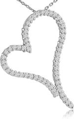 Madina Jewelry 1.30 ct Round Cut Diamond Heart Shape Pendant Necklace (G Color SI-1 Clarity) in 14 kt White Gold - Image 2
