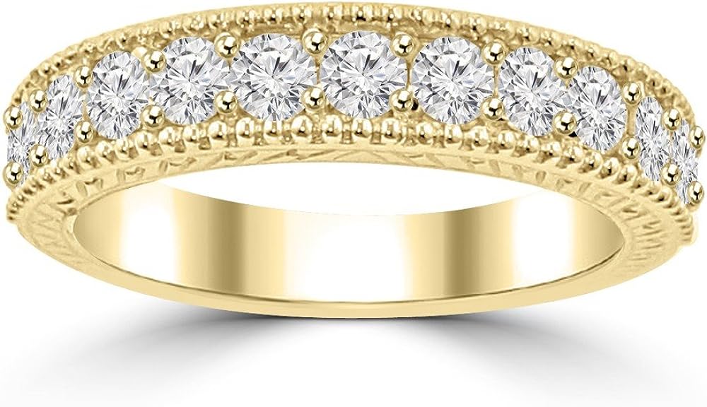 251228020117997_1 Madina Jewelry 1.10 ct Ladies Round Cut Diamond Wedding Band Ring with Millgrain Edge in 18 kt Yellow Gold - Image 1