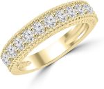 Madina Jewelry 1.10 ct Ladies Round Cut Diamond Wedding Band Ring with Millgrain Edge in 18 kt Yellow Gold - Image 2