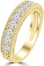 Madina Jewelry 1.10 ct Ladies Round Cut Diamond Wedding Band Ring with Millgrain Edge in 18 kt Yellow Gold - Image 3