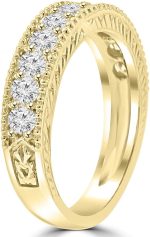 Madina Jewelry 1.10 ct Ladies Round Cut Diamond Wedding Band Ring with Millgrain Edge in 18 kt Yellow Gold - Image 4
