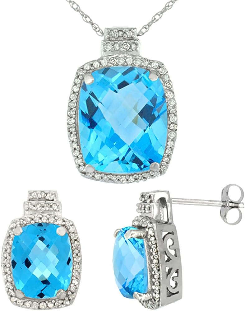 251228020118210_1 Silver City Jewelry 10K White Gold Diamond Natural Swiss Blue Topaz 8x6mm Earring & 11x9mm Pendant Set Octagon Cushion - Image 1