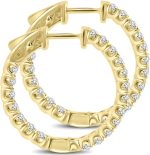 Madina Jewelry 2.10 ct Ladies Round Cut Diamond Hoop Huggie Earrings in Yellow Gold - Image 2