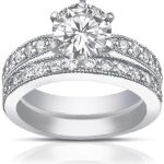Madina Jewelry 2.25 ct Round Cut Diamond Engagement Ring Set Whit Millgrain on The Shank in 14 kt White Gold