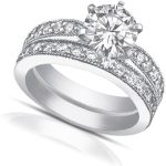 Madina Jewelry 2.25 ct Round Cut Diamond Engagement Ring Set Whit Millgrain on The Shank in Platinum - Image 3