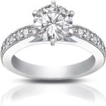 Madina Jewelry 1.40 ct Round Cut Diamond Engagement Ring Whit Millgrain on The Shank in 14 kt White Gold
