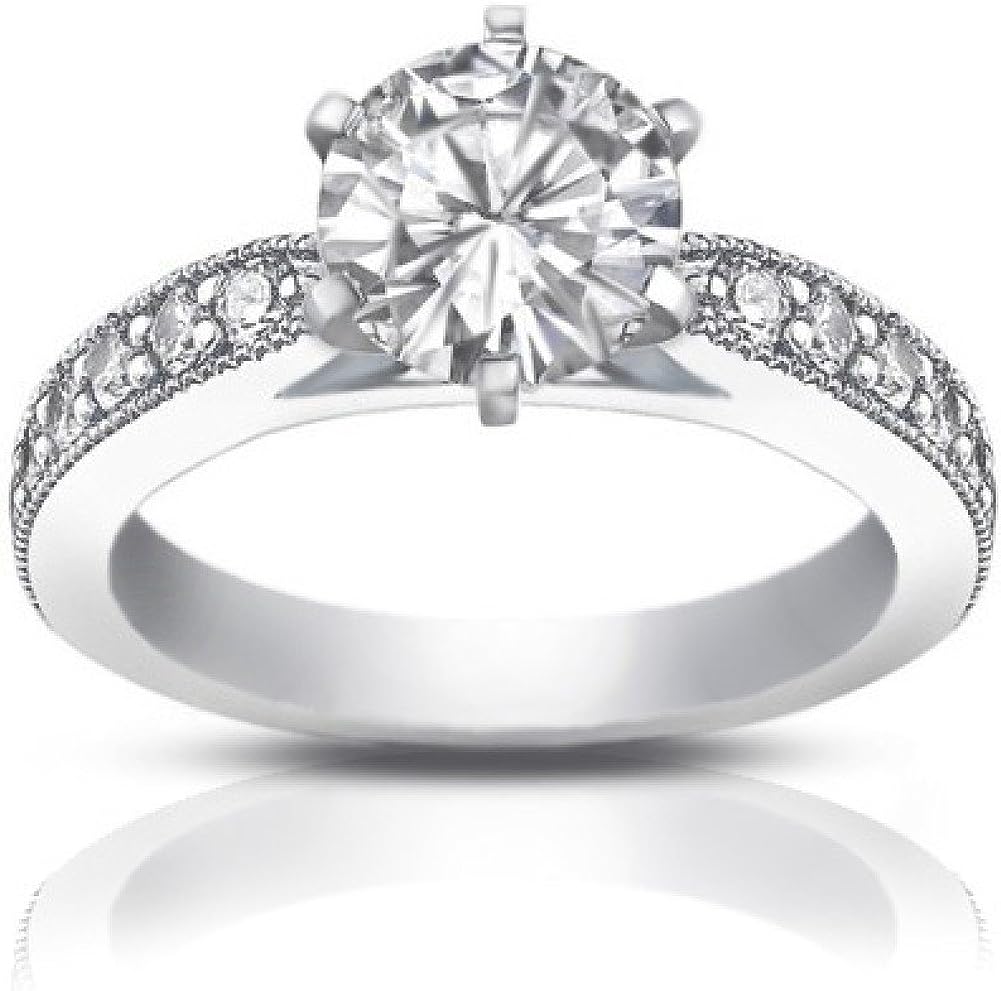 251228020528009_1 Madina Jewelry 1.40 ct Round Cut Diamond Engagement Ring Whit Millgrain on The Shank in 14 kt White Gold - Image 1