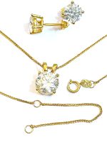 4 carat SOLID 18k GOLD Certified Diamond Necklaces 18" length + Screw Back Diamond Earrings for women 6.5mm HANDMADE Jewelry Sets Anniversary Daughter Graduation Girlfriend Birthday present for her