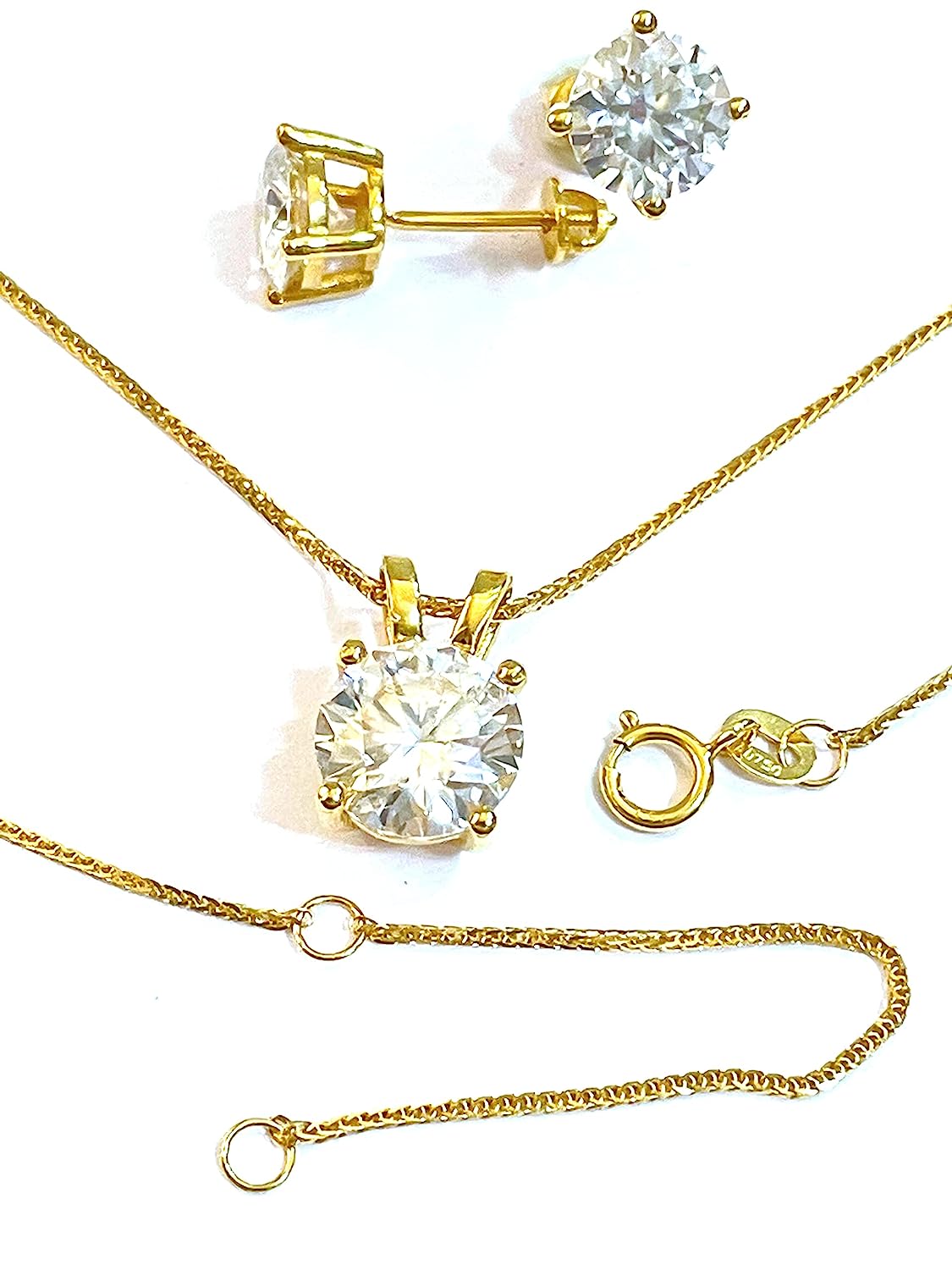 260106101936880_1 4 carat SOLID 18k GOLD Certified Diamond Necklaces 18" length + Screw Back Diamond Earrings for women 6.5mm HANDMADE Jewelry Sets Anniversary Daughter Graduation Girlfriend Birthday present for her - Image 1