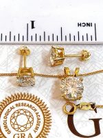 4 carat SOLID 18k GOLD Certified Diamond Necklaces 18" length + Screw Back Diamond Earrings for women 6.5mm HANDMADE Jewelry Sets Anniversary Daughter Graduation Girlfriend Birthday present for her - Image 2