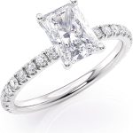 Beverly Hills Jewelers 2 Carat Radiant Cut Moissanite Engagement Ring with 1/3 Carat Round Natural Diamond in 14K Gold (G-H/VS, G-H/SI, cttw, DEW) Promise Anniversary Ring for Women Size 4 to 11