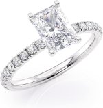 Beverly Hills Jewelers 2 Carat Radiant Cut Moissanite Engagement Ring with 1/3 Carat Round Natural Diamond in 14K Gold (G-H/VS, G-H/SI, cttw, DEW) Promise Anniversary Ring for Women Size 4 to 11