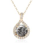Salt and pepper diamond necklace pendant-Dainty drop layering necklace with chain-Grey galaxy diamond necklace-Alternative April birthstone