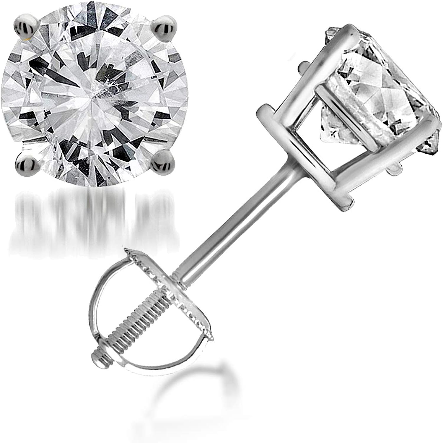 260422080900229_1 2.00 Carat Prong Set 14kt White Gold Round-Cut Solitaire Diamond Stud Earrings (J-K, I2-I3) by La4ve Diamonds | Real Diamond Stud Earrings For Women | Gift Box Included - Image 1