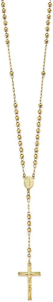 260422081018914_1 Diamond2Deal 14k Yellow Gold Diamond-cut 4mm Beaded Semi-solid Rosary 24 inch Necklace Fine Jewelry Gift for Women - Image 1
