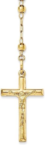 Diamond2Deal 14k Yellow Gold Diamond-cut 4mm Beaded Semi-solid Rosary 24 inch Necklace Fine Jewelry Gift for Women - Image 2