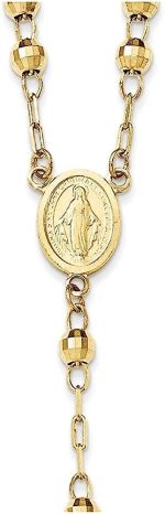 Diamond2Deal 14k Yellow Gold Diamond-cut 4mm Beaded Semi-solid Rosary 24 inch Necklace Fine Jewelry Gift for Women - Image 3