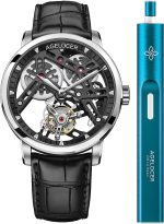 AGELOCER Mens Watch Tourbillon Double-Sided Hollow Self Winding Mechanical Leather Luxury Watches for Men