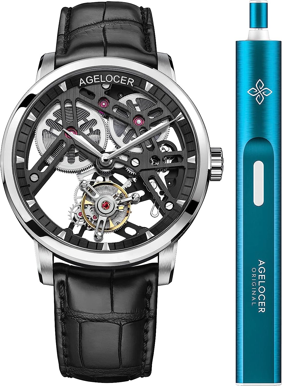 251025024639449_1 AGELOCER Mens Watch Tourbillon Double-Sided Hollow Self Winding Mechanical Leather Luxury Watches for Men - Image 1