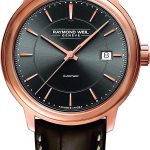 RAYMOND WEIL Maestro Men's Automatic Date Watch, Grey Dial with Rose Gold Indexes, Stainless Steel with Rose Gold PVD Plating, Brown Leather Strap, 39.5 mm (Model: 2237-PC5-60011)