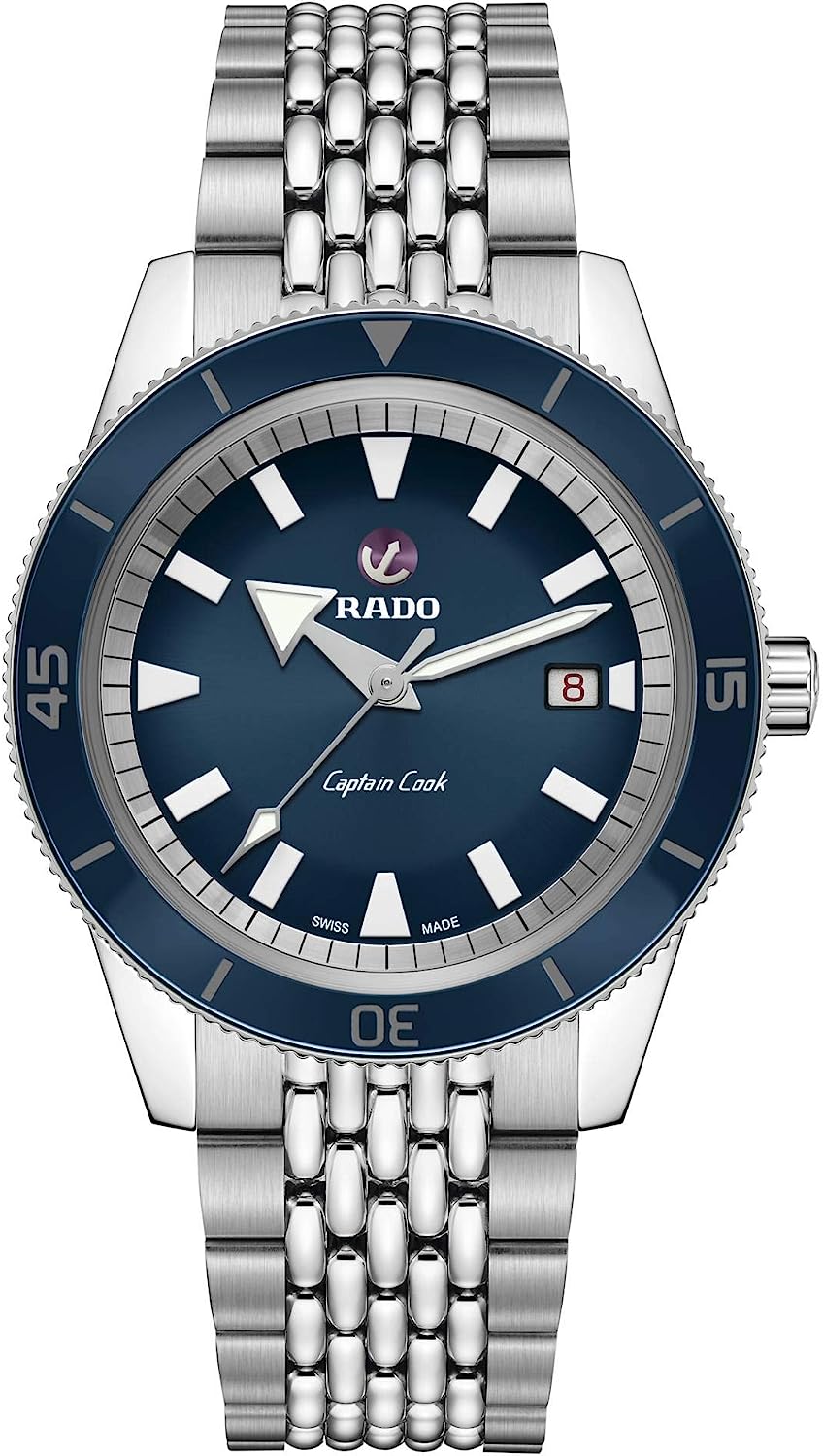 251228003356168_1 Rado Men's Captain Cook 42 mm Automatic Diving Watch with Stainless Steel Strap, Silver-Tone, 20 (Model: R32505203), Blue - Image 1