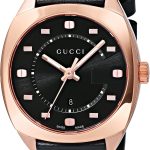 Gucci Swiss Quartz Gold-Tone and Leather Dress Black Men's Watch(Model: YA142407)